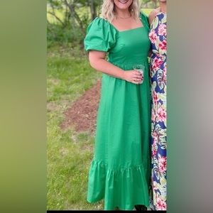 Express Square Neck Puff Sleeve Poplin Dress